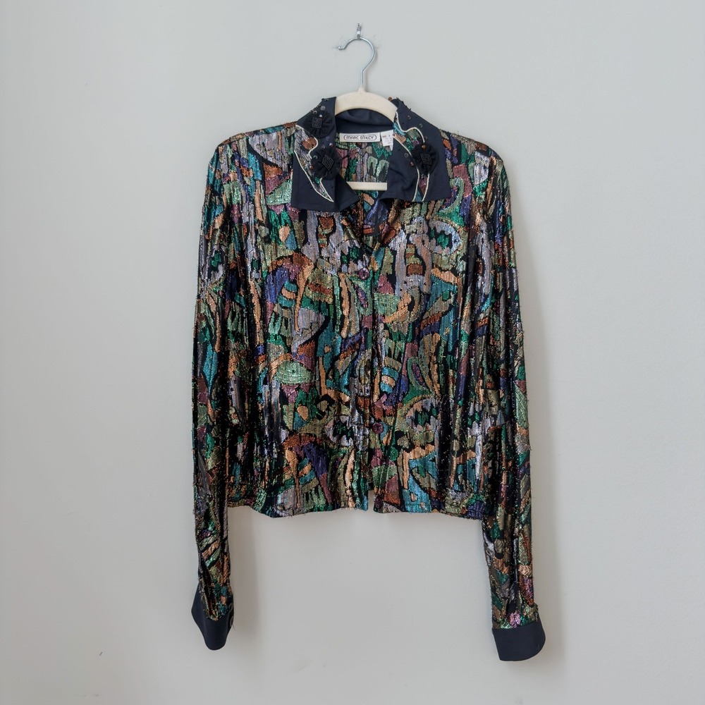 Vintage Marc D'Alcy Avant Garde Metallic Multicolor Tinsel Blouse Size 12